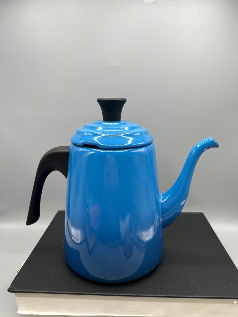 Le Creuset Blue Gooseneck Kettle with Black Handle